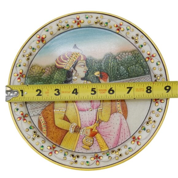 VTG Ornate Lady on Marble Hand Painted Decorative 9" Plate in Red Velvet - Picture 5 of 9